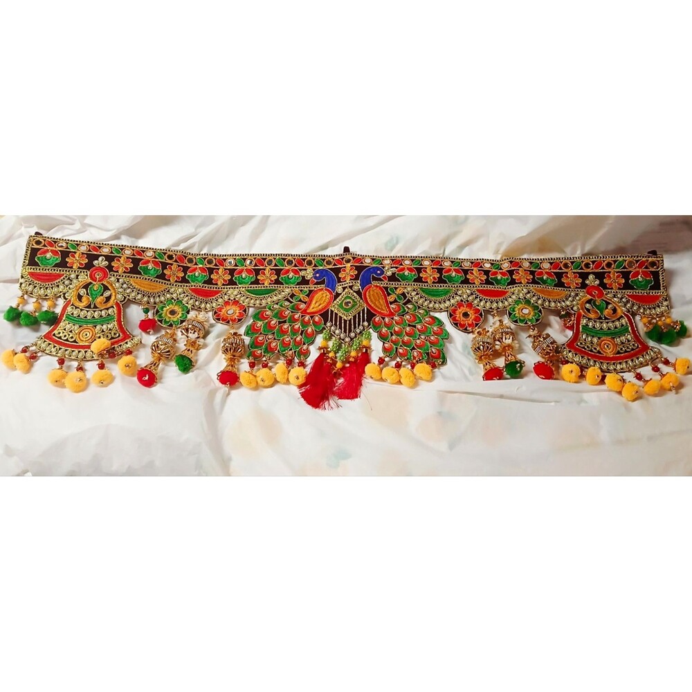 Indian Embroidered Peacock Toran Door/Wall Hanging w/ Beads Tassels 38in